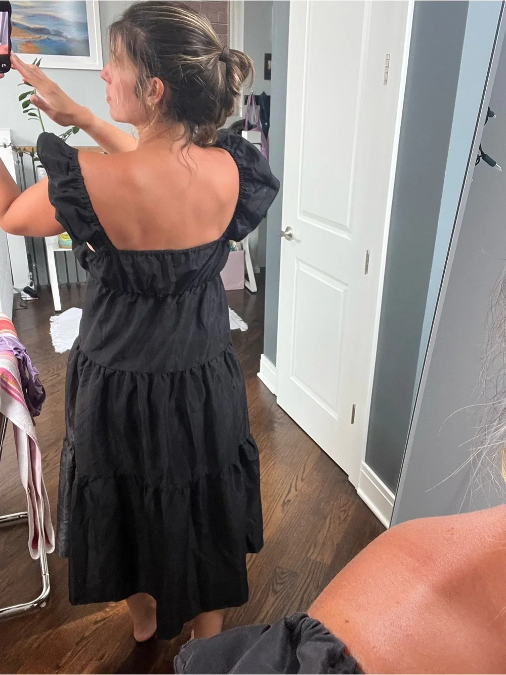 Summer Black Ruffle Strap Maxi Dress